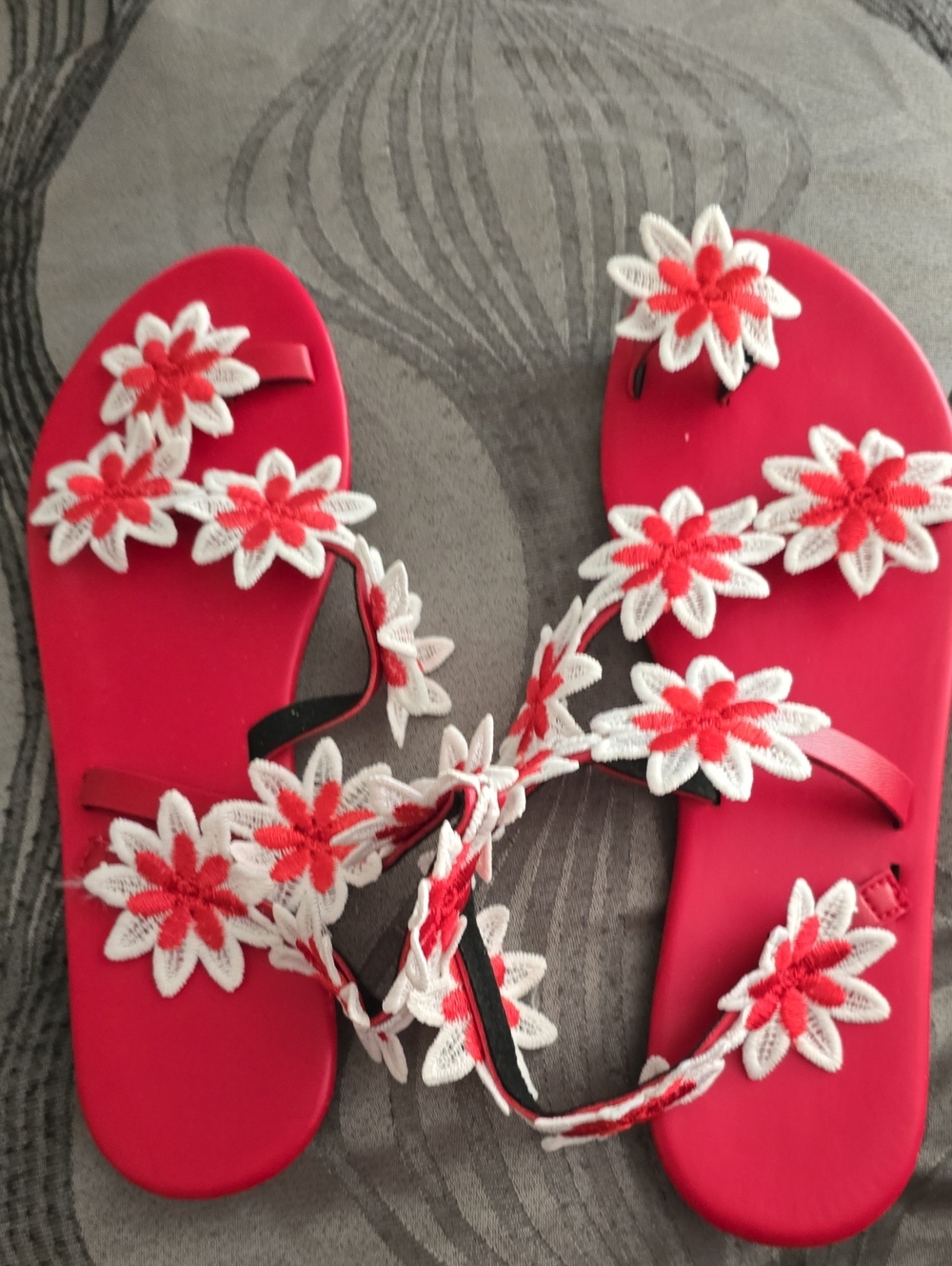 Red Floral Lace Gladiator Sandals